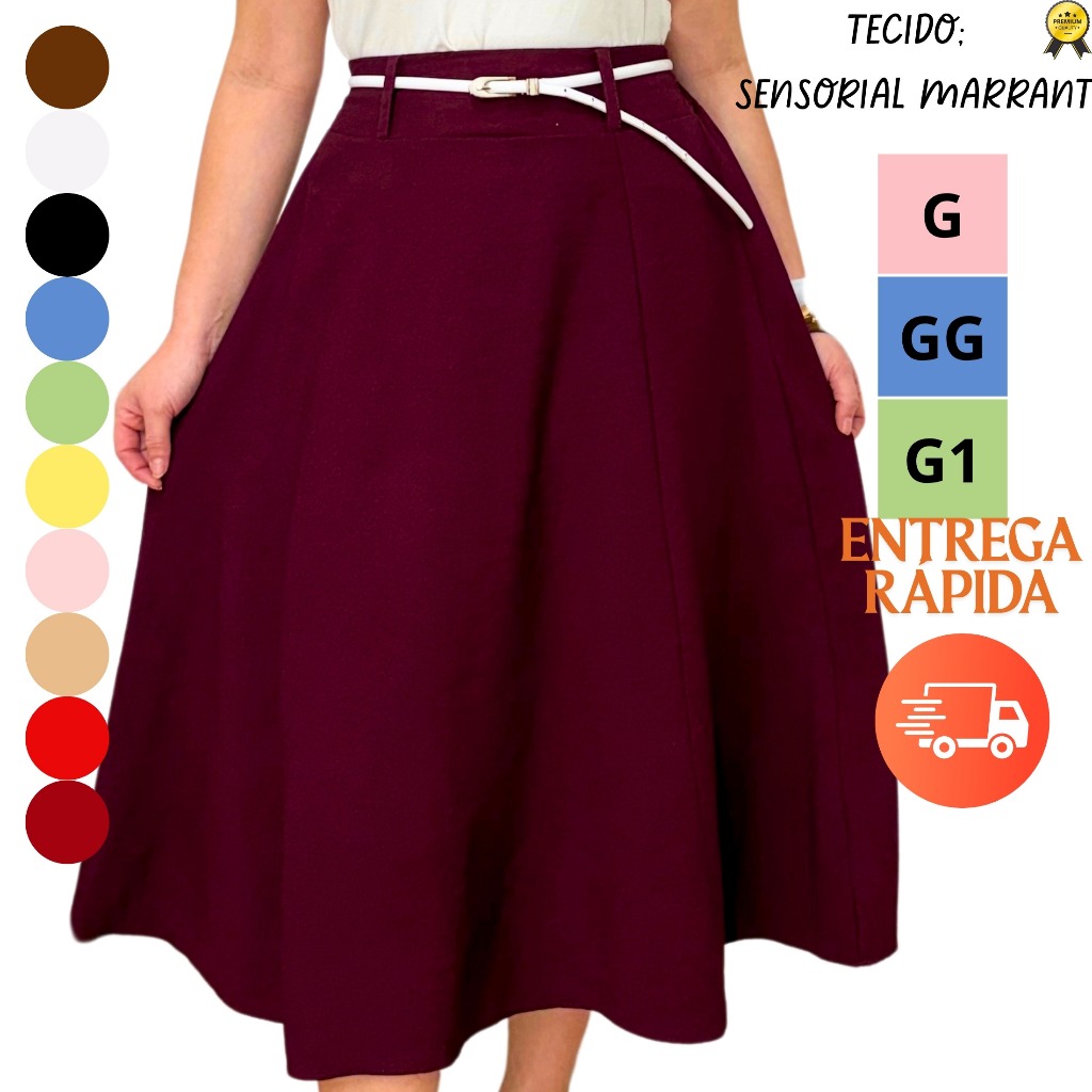 Saia Midi Alfaiataria Marrant Moda Evangélica Elegante Versátil Para Festa social em Oferta na Shopee