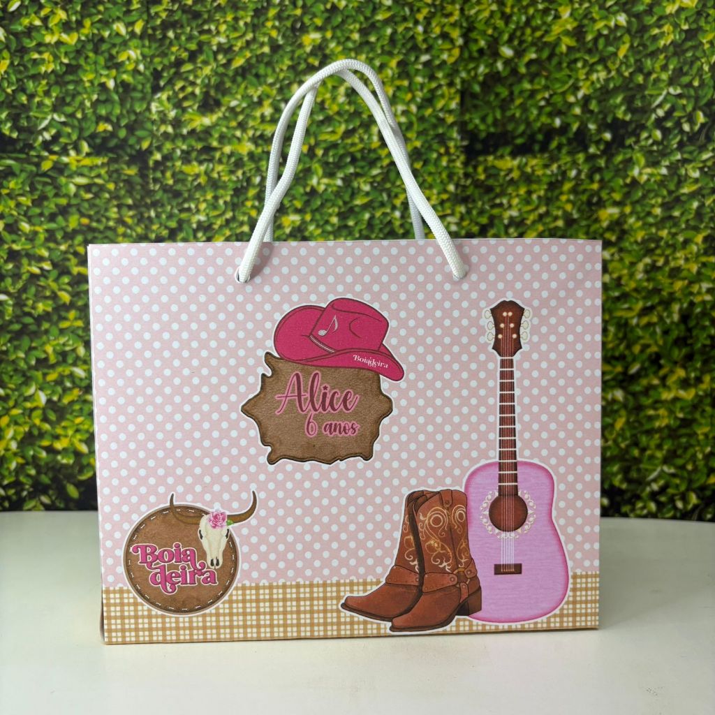 SACOLINHA PEGUE E MONTE TAMANHO M- Personalizada para festas- BOIADEIRA ROSA Lembrancinha sacolinha surpresa