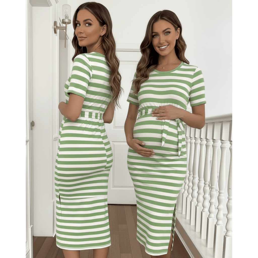 Vestido Midi Gestante Elegante Casual Gravidez Soltinho Maternidade Gravida Basico Listrado Leve em Oferta na Shopee
