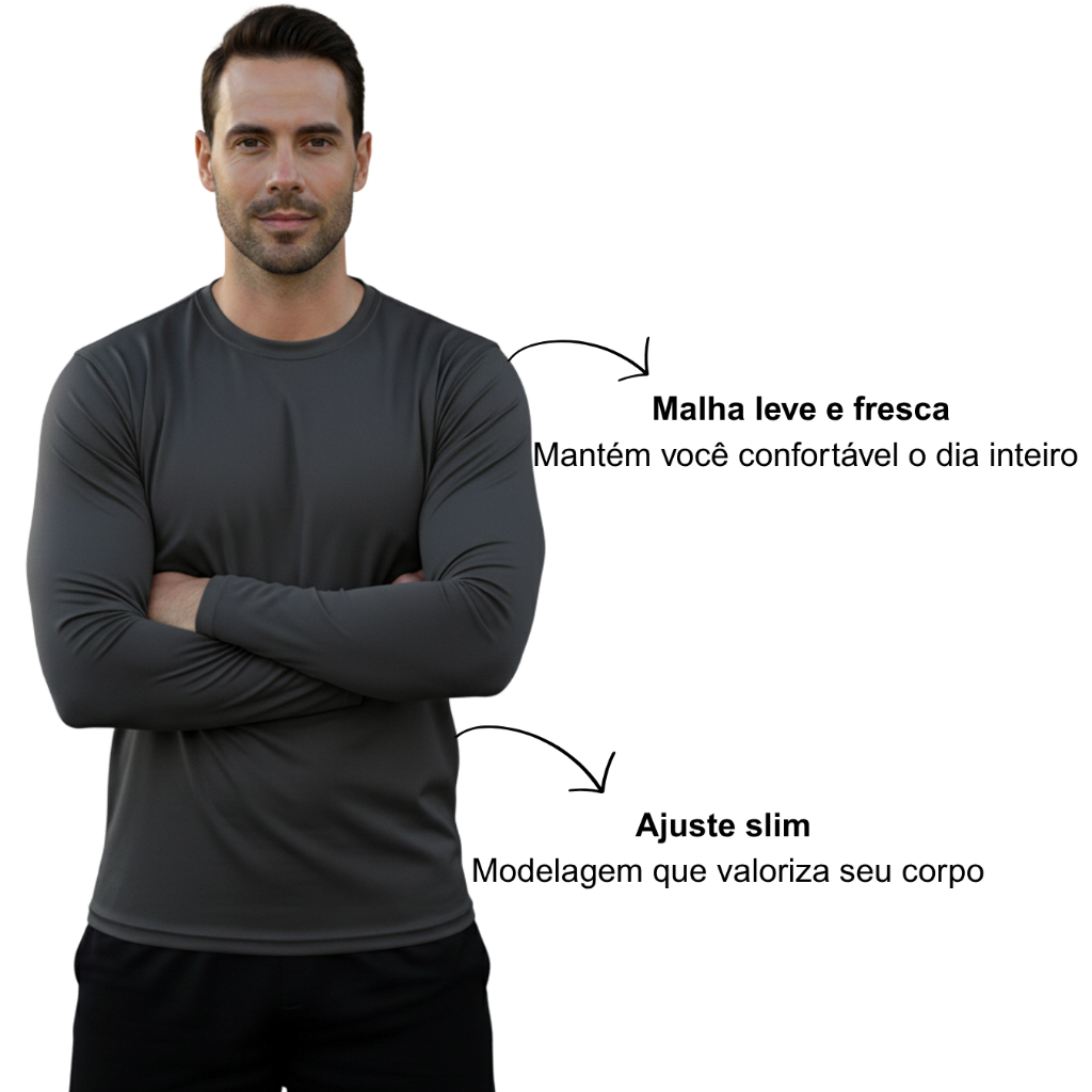 Camiseta Segunda Pele Masculina com Proteção Uv - Manga Longa