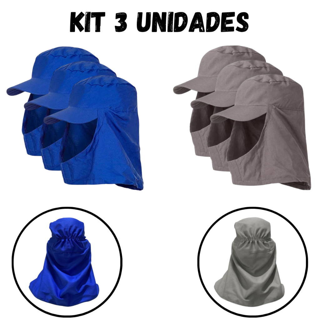 Kit 3 Touca Árabe Boné Brim Brascamp Com Aba Velcro E Elástico Proteção Contra Sol Segurança Ca49731