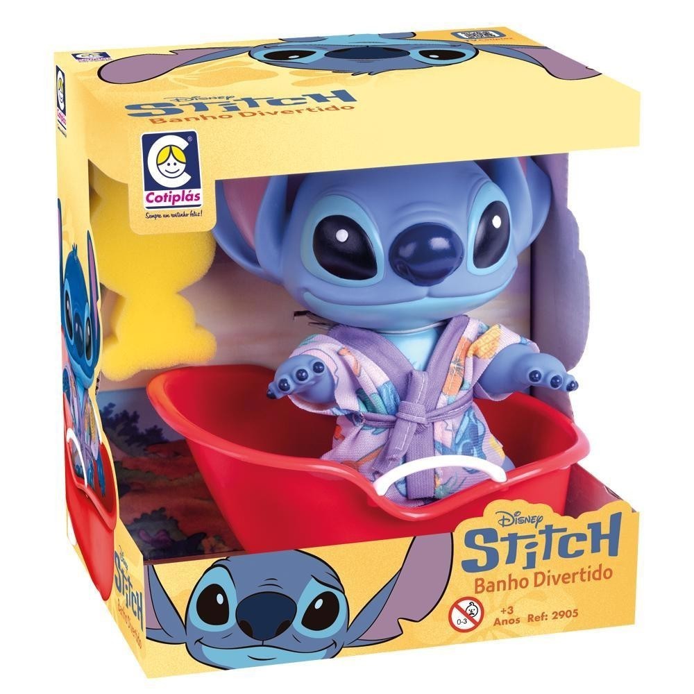 Boneco Stich Licenciado Disney Cotiplás Articulado Hora do Banho com Banheira e Esponja