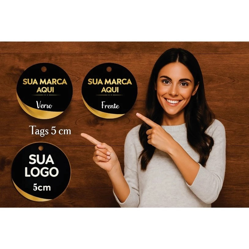 Tag Redonda 5x5cm Personalizada Frente e Verso Alta Qualidade para Lembrancinhas Brindes e Produtos