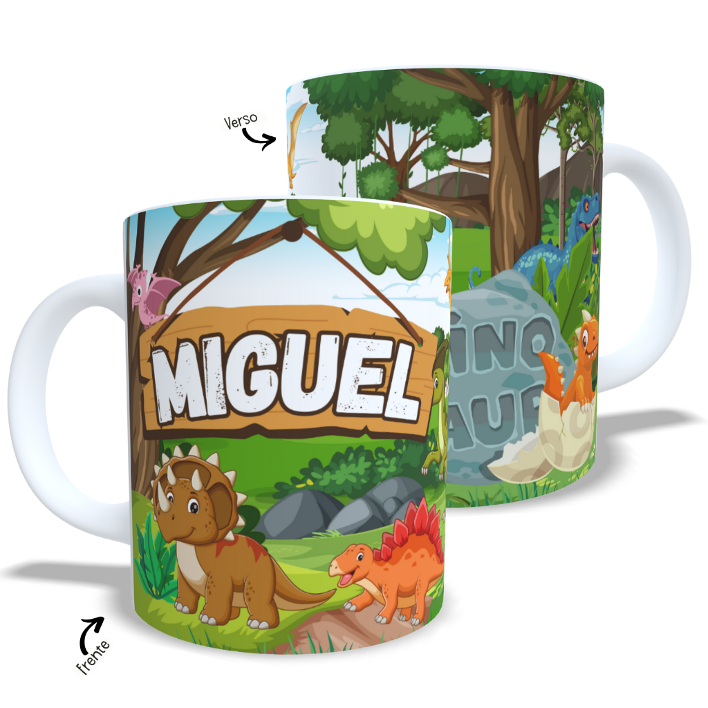 Caneca Personalizada  Dinossauro  Com Nome em Oferta na Shopee