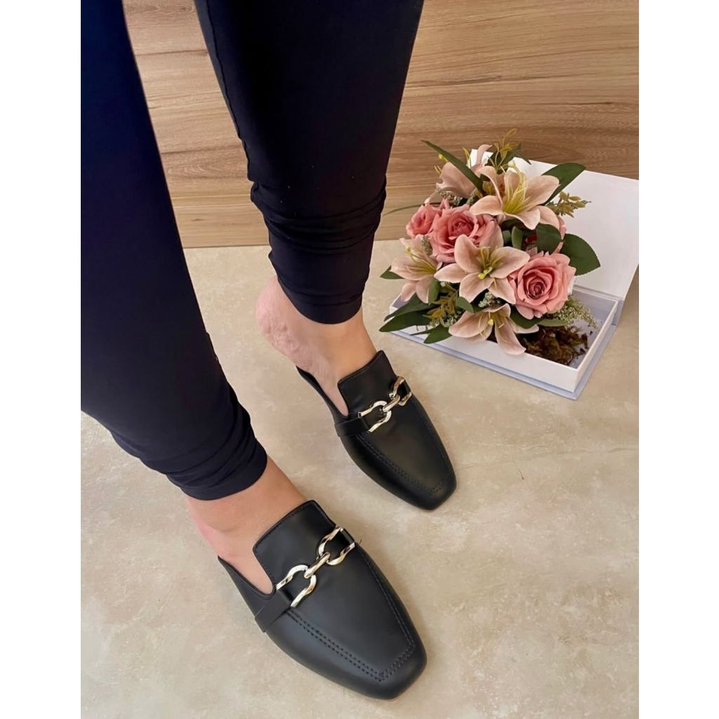 Muller Mule Feminino Sandalia Detalhe Mocassim Elegante Casual Rasteira