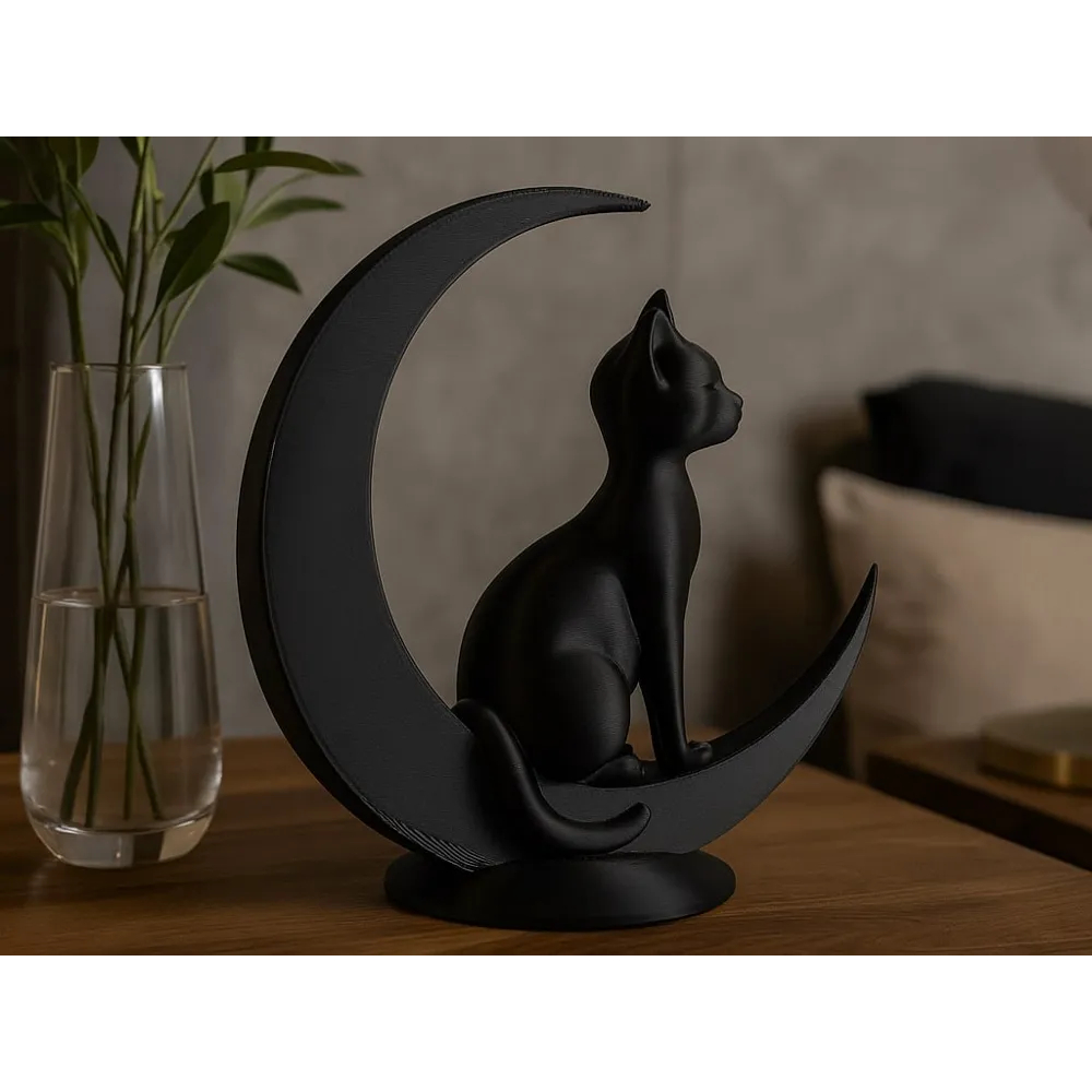 Estatueta de Gato Minimalista sentado na Lua - Moderno Minimalista Casa Mesa Estantes Rack