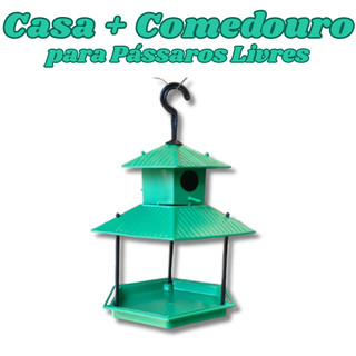 COMEDOURO E  TRATADOR  DE PÁSSAROS LIVRES COM CASA  DE PLÁSTICO RECICLADO ECOLOGICO