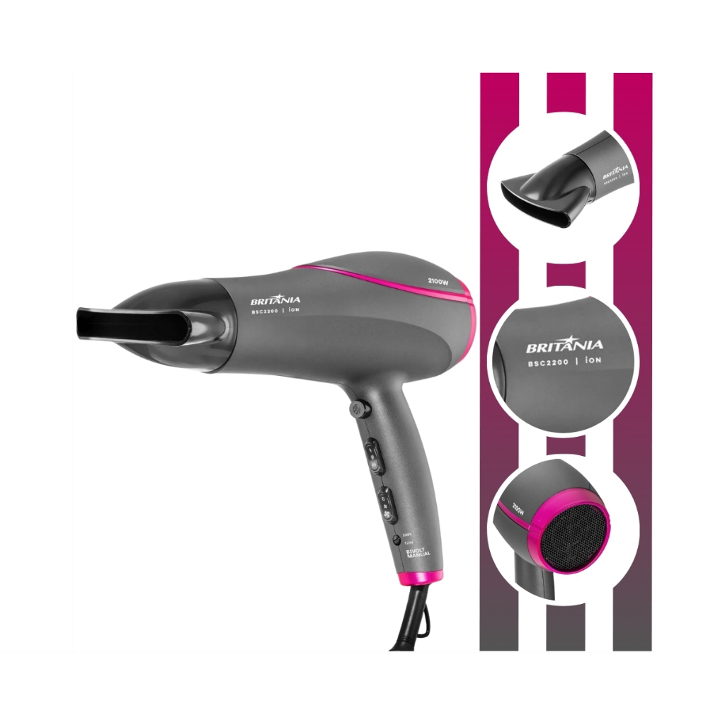 Secador De Cabelo Bivolt BSC2200 2100w Cor Cinza Britânia em Oferta na Shopee