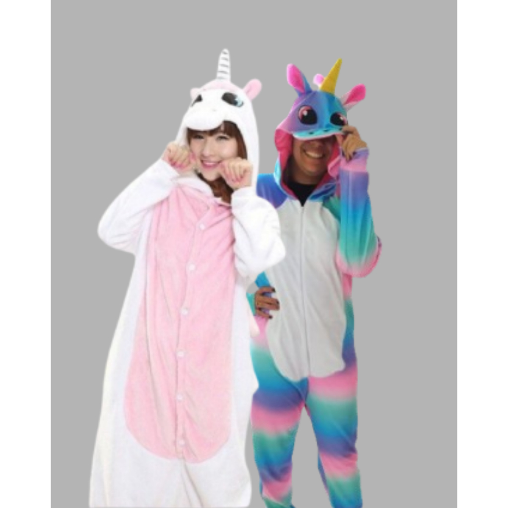 Pijama Unicórnio Branco e colorido Kigurumi Adulto e Infantil Super Macio Fantasia