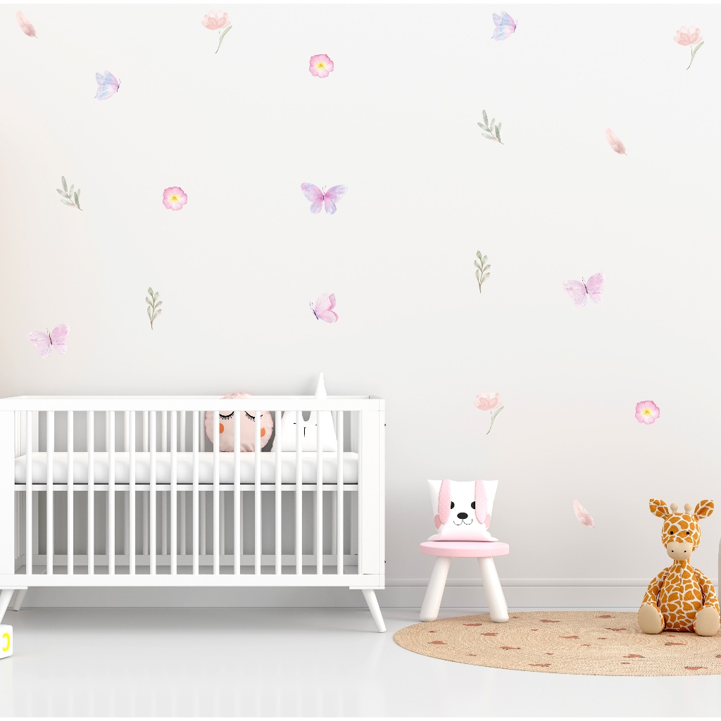 Adesivo de Parede Borboletas e Flores Decoração Flor Ramos Quarto Infantil Menina — imagem 2 de 2