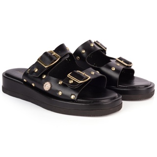 Sandália Papete Feminina Mary Esteves Flatform Rasteira Confortável com Spike Ilhós Fivela em Oferta na Shopee