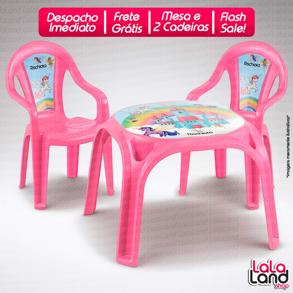 Kit Mesa Mesinha Escolar 2 Cadeiras Poltrona Infantil Brinquedo Didático Decorada Astronauta Corrida Princesa Unicórnio