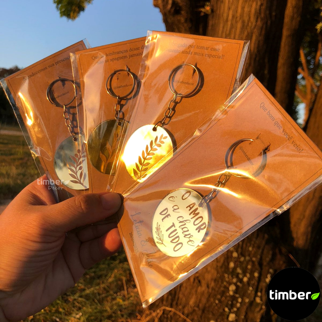 Chaveiro de Acrílico Espelhado Para Lembrancinhas de Casamento Personalizadas (5 UNIDADES)