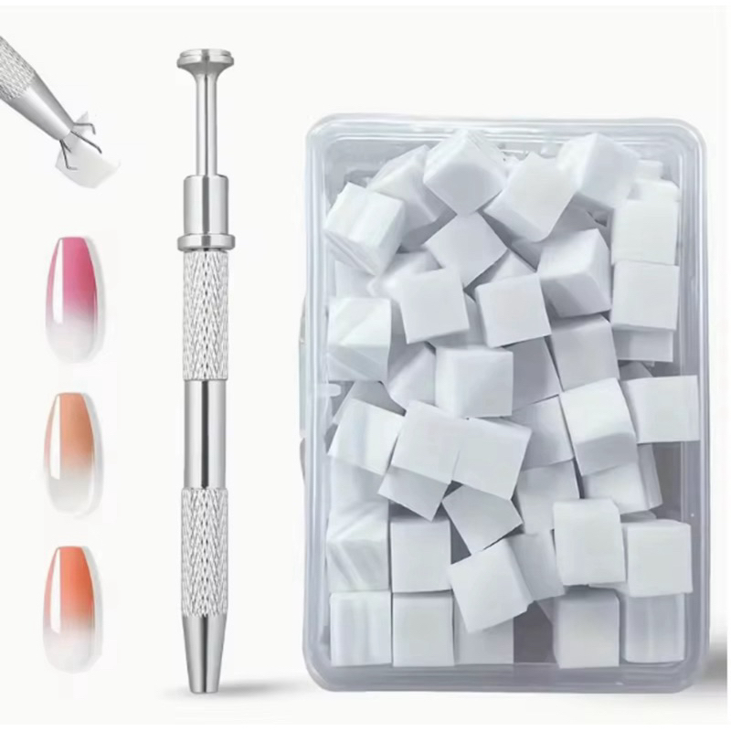 Kit Esfumado Perfeito para Unhas Aplicador em Metal + 100 Mini Esponjas Descartável Nail Art Unhas em Gel Alta Qualidade em Oferta na Shopee