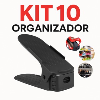 Kit 10 Organizadores De Sapatos Com Regulagem De Altura Preto em Oferta na Shopee
