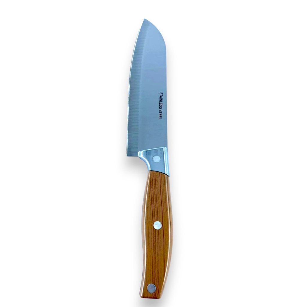Faca Aço Inox Premium Santoku Cabo Efeito Madeira Full Tang Cozinha Churrasco