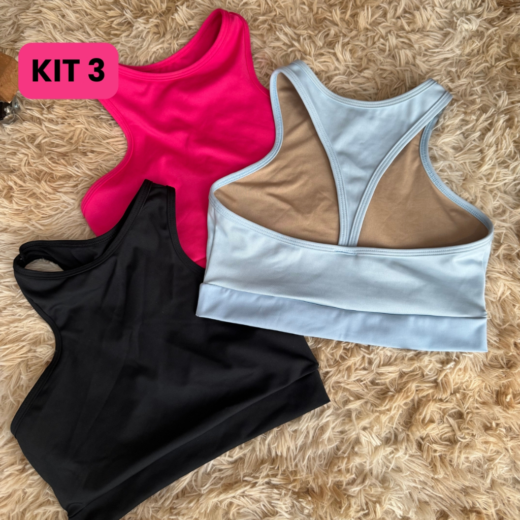 KIT 3 Top Academia Musculação Feminino Fitness em Oferta na Shopee
