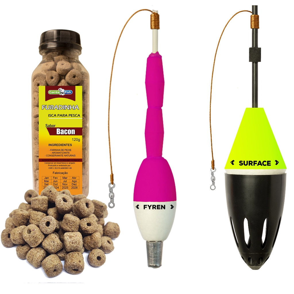 Combo Boia Cevadeira 50g + Torpedo 54g + Ração Furadinha 120g para Pesca