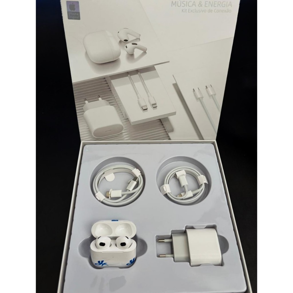 Kit Completo Para Iphone Original Fone De Ouvido Bluetooth Cabo de Carregamento Iphone e Tipo C