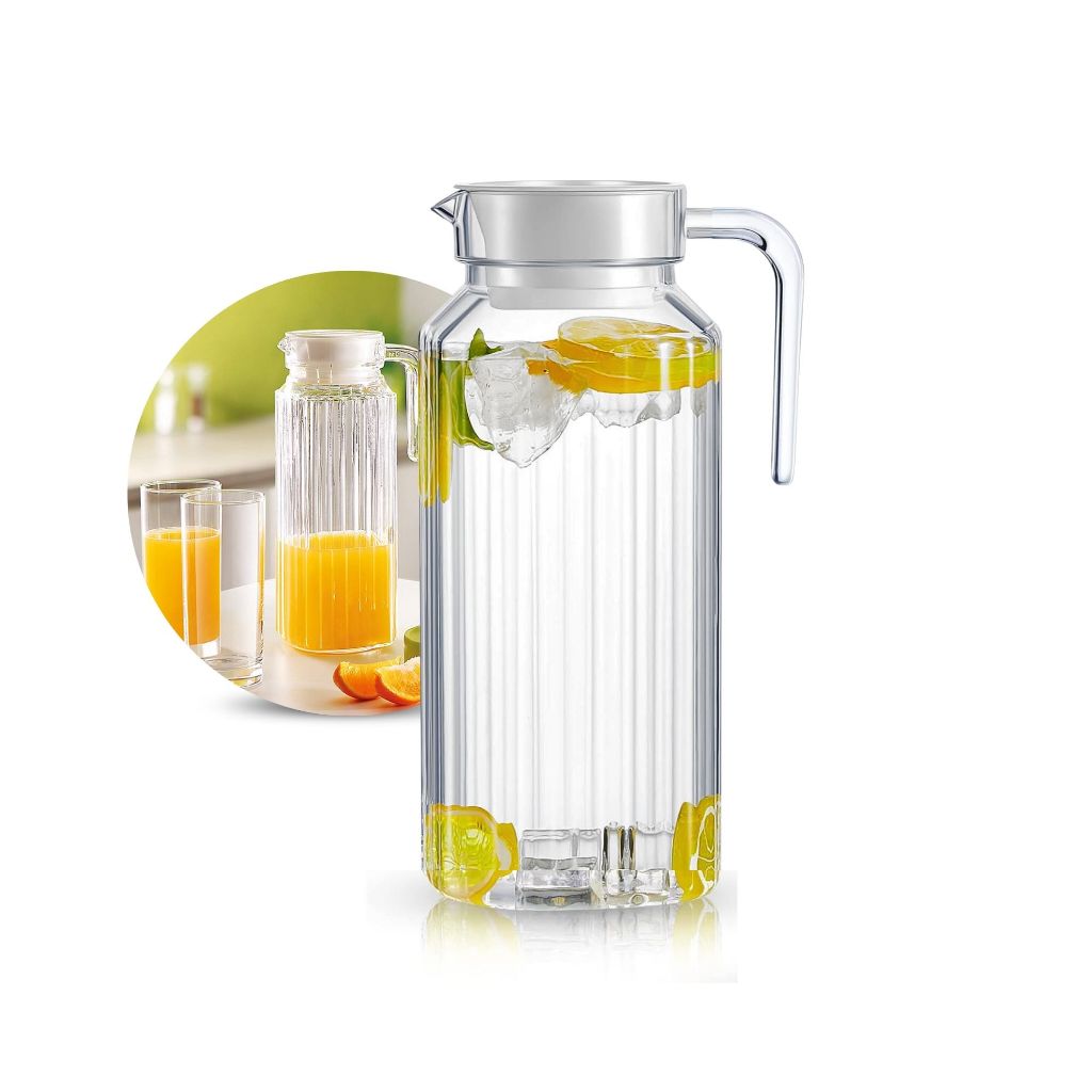 1 Jarra De Vidro Com Tampa 1 Litro Cabe Na Porta Da Geladeira Ideal Suco/Agua Mesa Posta