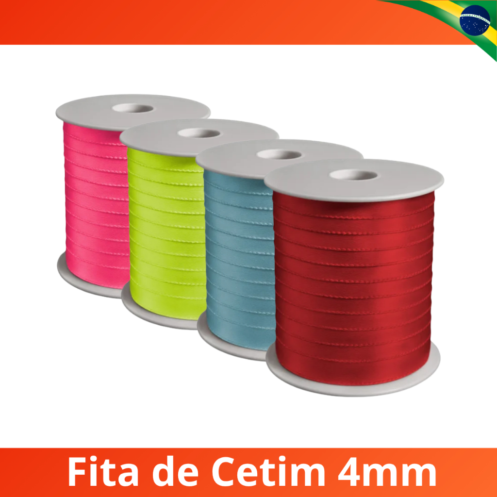 Fita de Cetim Lisa Rolo 4mm x 100mts Poliéster Artesanato N°0 em Oferta na Shopee
