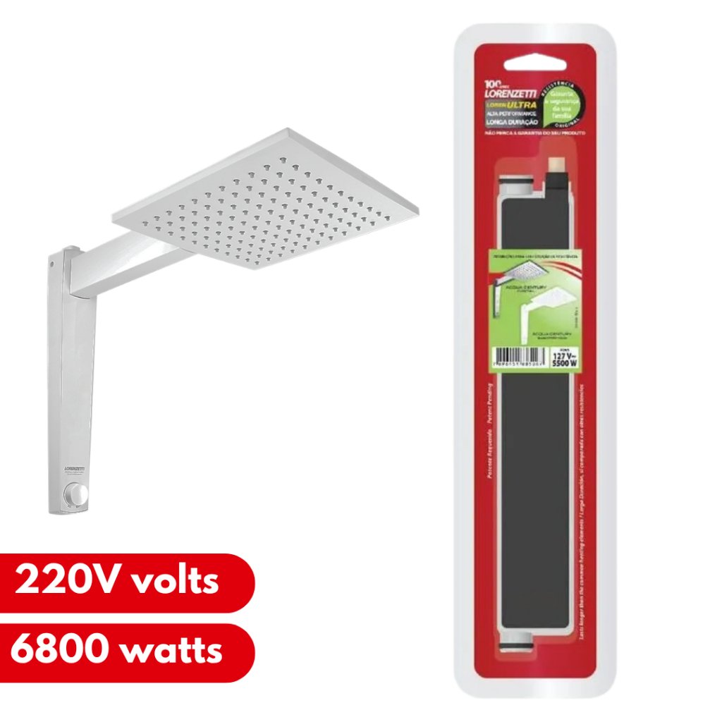 Resistência Chuveiro Acqua Century Ultra Eletrônico 220V 6800W Lorenzetti Ducha Banho Banheiro