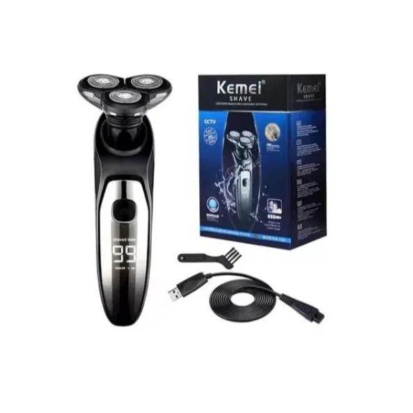 Máquina Barbeador Elétrico Recarregável Visor Digital Kemei KM-1524 Bivolt 5W em Oferta na Shopee