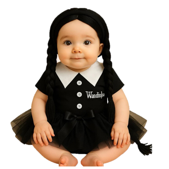 Body Bebe KIT Wandinha Temático Mesversario fantasia Infantil