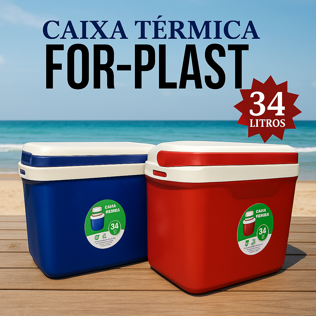 Caixa Térmica Cooler 34 Litros Black For Plast Cores
