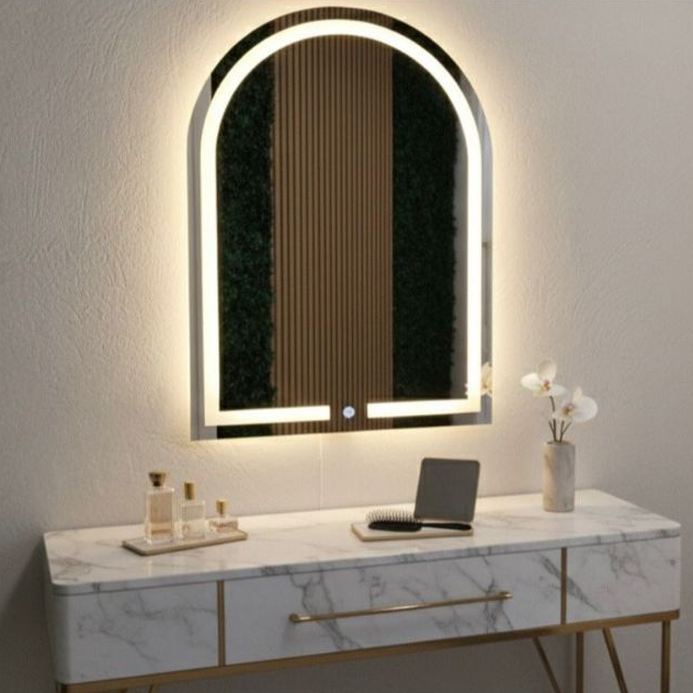 Espelho Oval 80x60cm com LED 3 Cores Jateado Premium e Botão Touch para Penteadeira em Oferta na Shopee