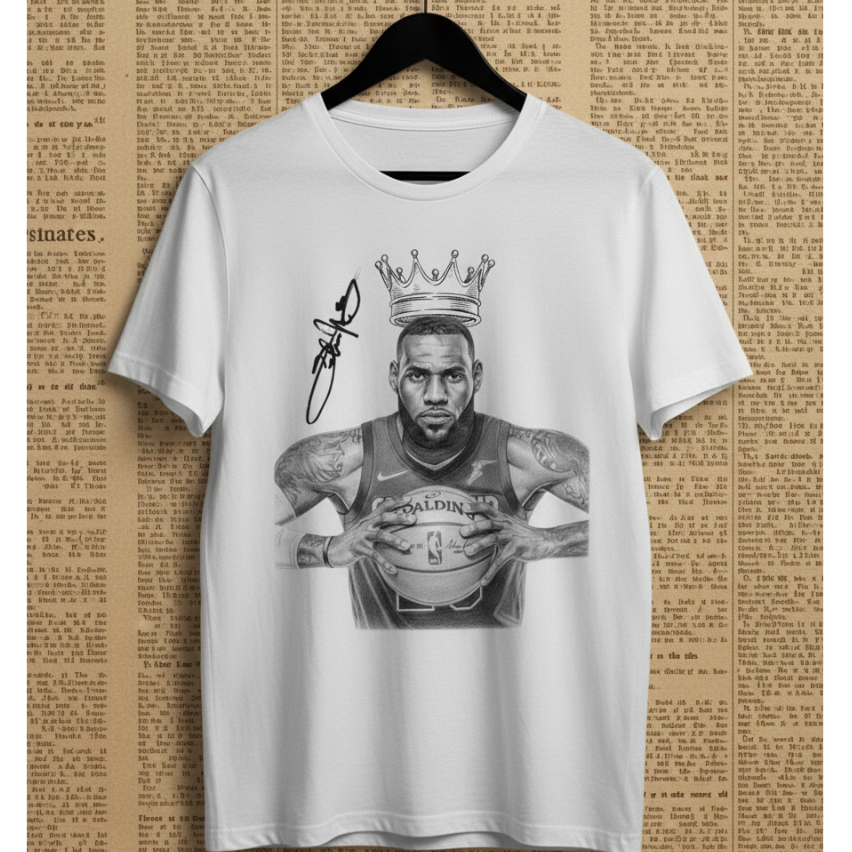 Camiseta Lebron James 'The King' NBA - Desenho Realista Autografado Premium/camiseta esportes