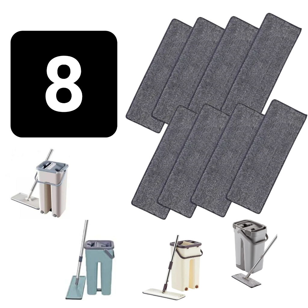 Kit 8 Refis Flat Mop em Microfibra – Pano Lavável e Durável para Limpeza Profunda de Diversos Tipos de Piso