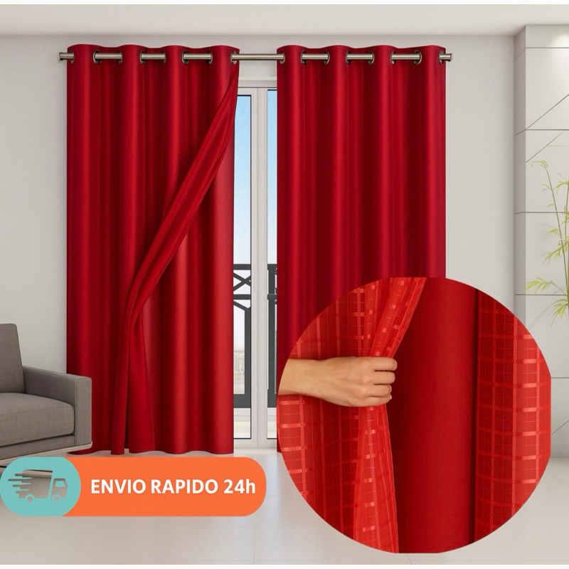 Cortina Blackout PVC com Voil Xadrez- 2,80m X 2,70 Sala 100% Corta Luz