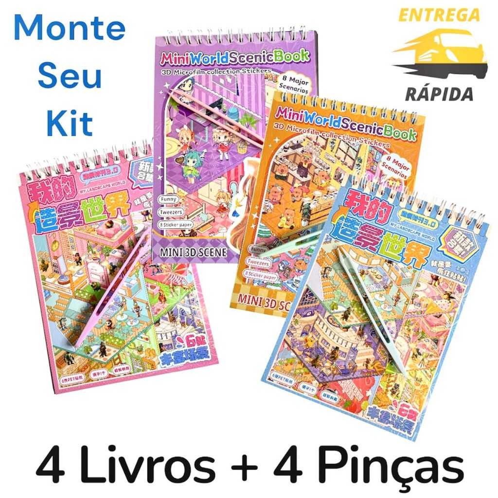 Caderno Adesivos 3d Cenários para montagem + Pinça - livro interativo para Montar e Decorar em Oferta na Shopee