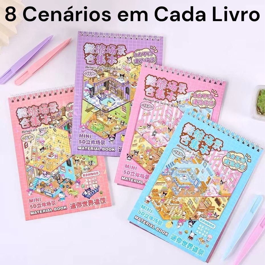 Caderno com Adesivos e Cenários 3d para Montar e Decorar + Pinça - livro interativo