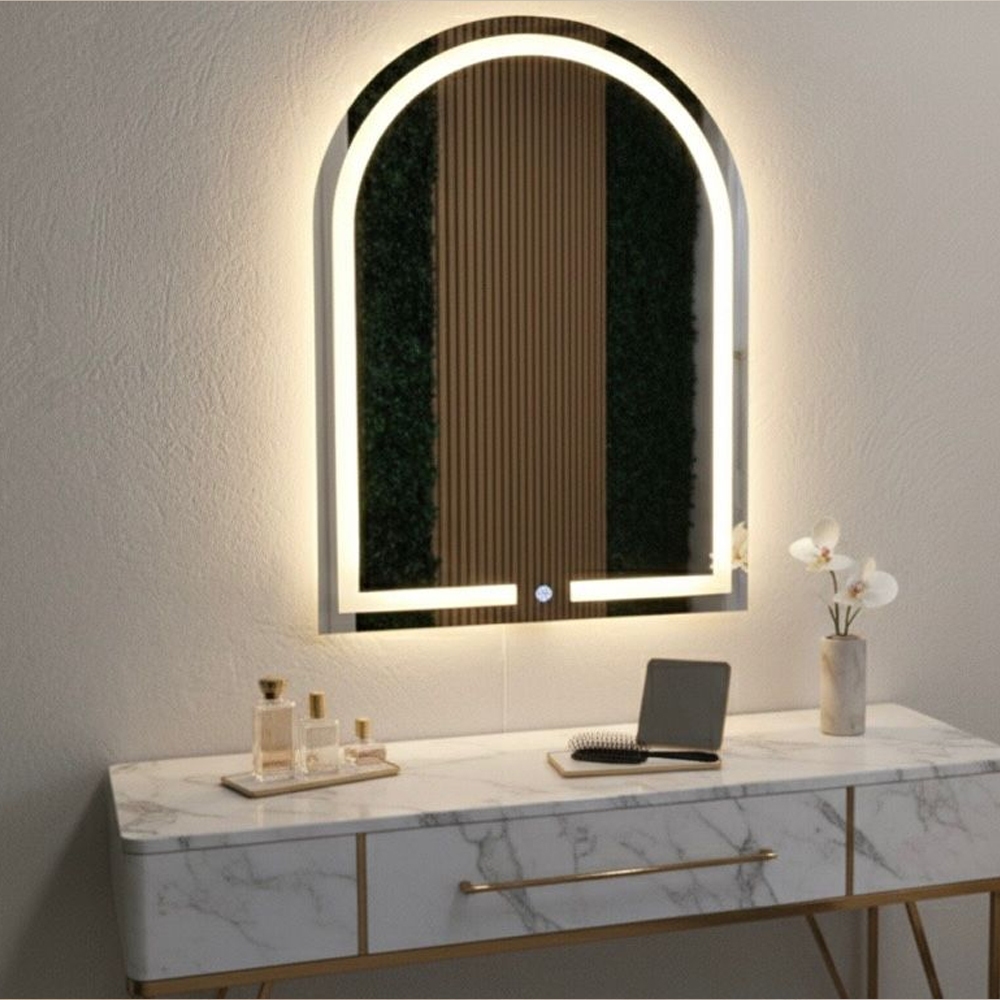 Espelho Oval de Penteadeira Jateado Retroiluminado C/ Led Botão Touch 80x50cm