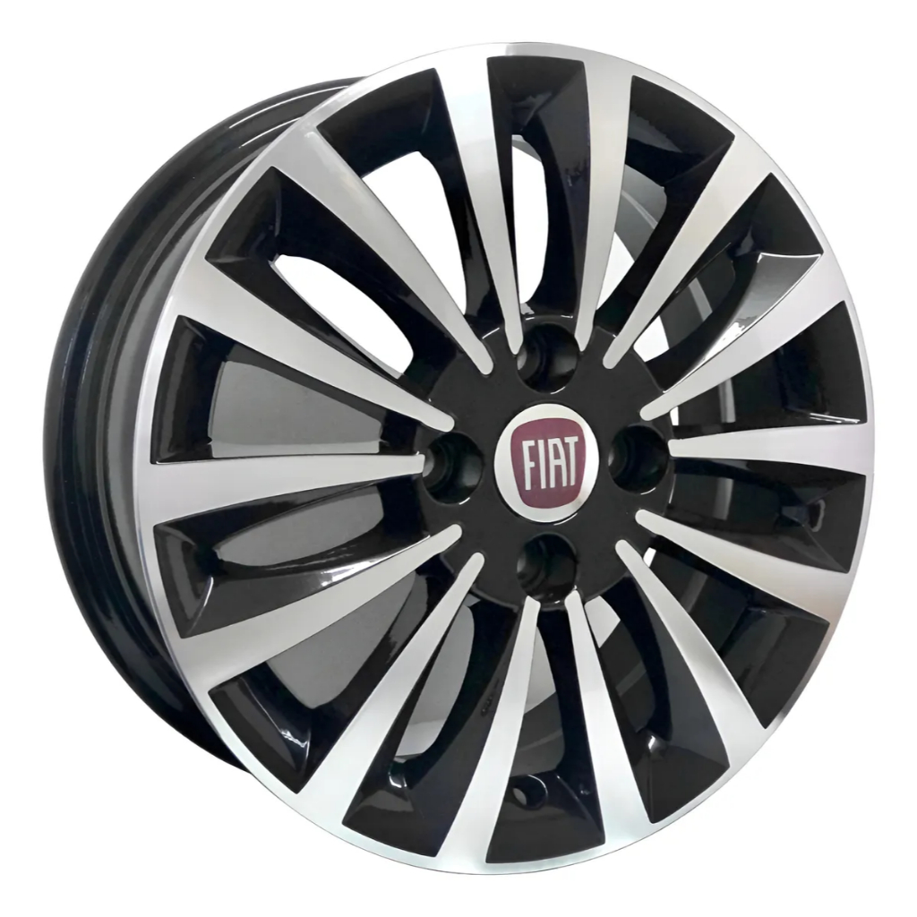 Kit 4 Rodas Aro 15x6 4x98 Fiat Linea Preta Diamantada Scorro S194
