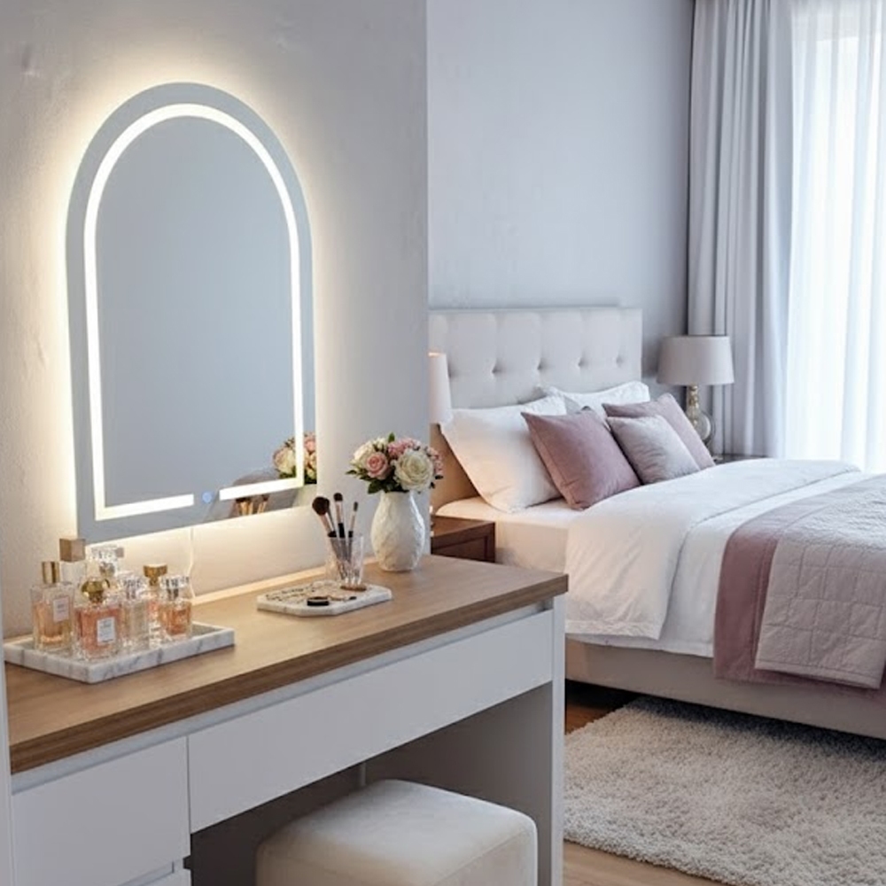 Espelho Jateado Oval de Penteadeira C/ Led Botão Touch Na Medida de 80x50cm