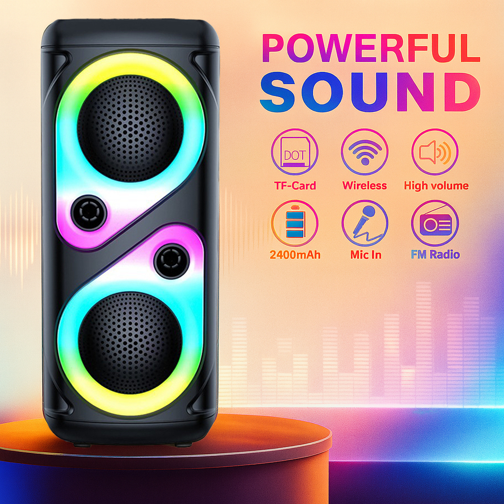 Caixa de Som Bluetooth Portátil Potente 2000W LED RGB TWS USB FM Ideal para Praia Festa e Viagem