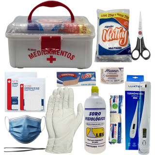 Kit Básico de Primeiros Socorros Portátil com 13 Itens  Maleta 19x16x10cm
