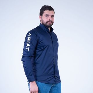 Camisa Ariat Masculina Slim Azul Bordada Western Country Premium Manga Longa em Oferta na Shopee