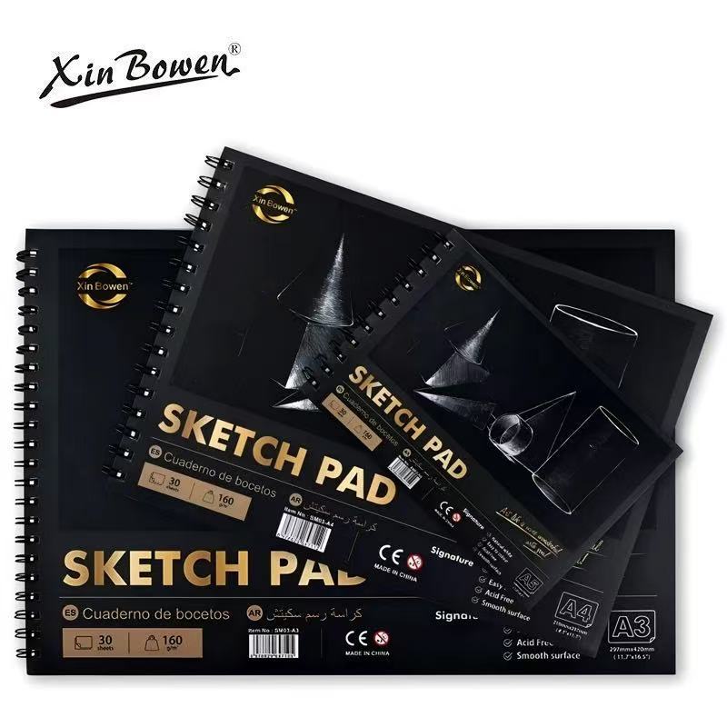 Caderno de Desenho 30 Folhas 160g A3/A4/A5 – Papel Grosso, Espiral, Ideal para Estudantes de Arte, Esboço e Sketch