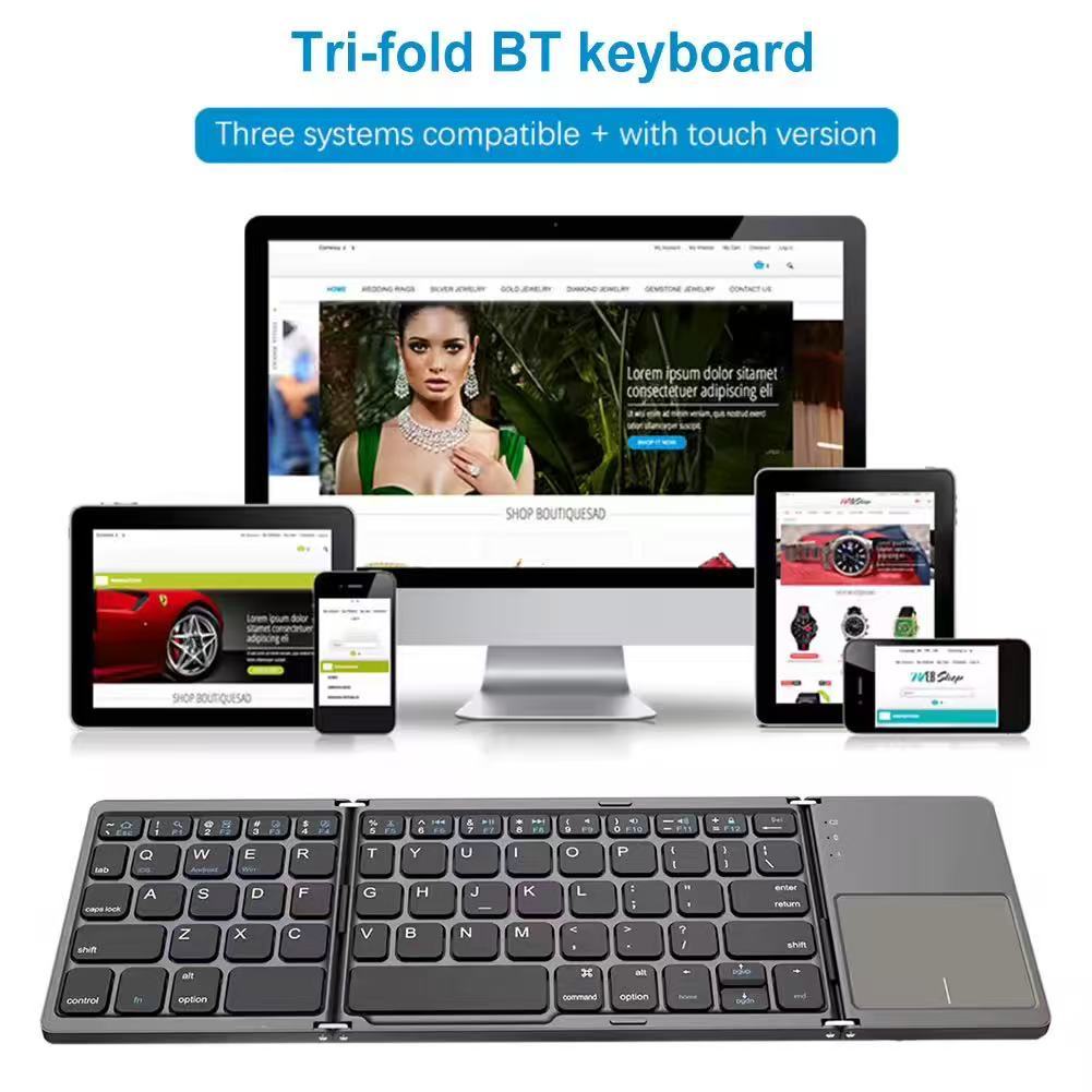 Teclado sem fio BT teclado dobrável portátil ultra fino teclado BT com touchpad para Windows/Android/iOS Cinza