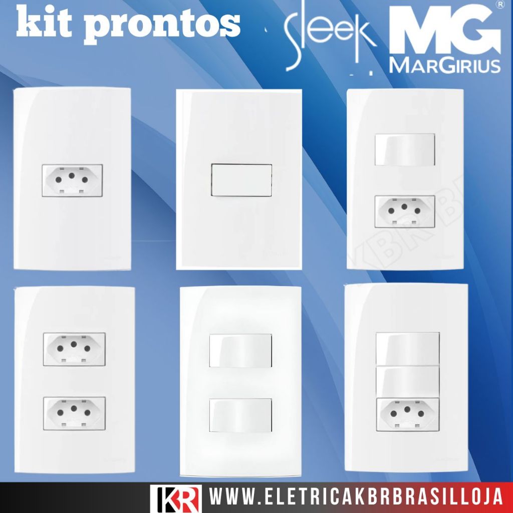 Interruptor Tomada Conjunto Completo Sleek Branco Margirius – Design Moderno