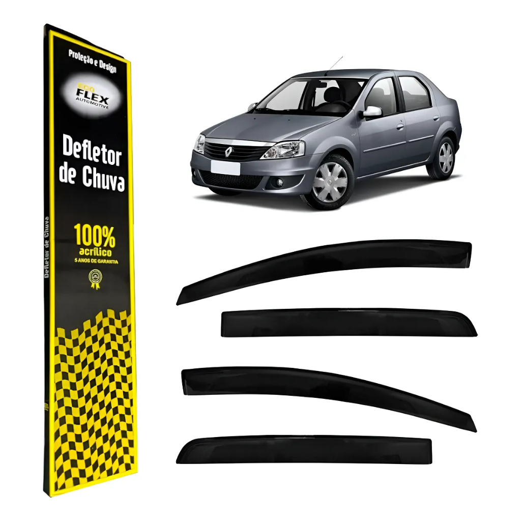 Jogo Calha Chuva Defletor Logan 2007 A 2013 4PTS Preto/Fume 11.005A Ecoflex
