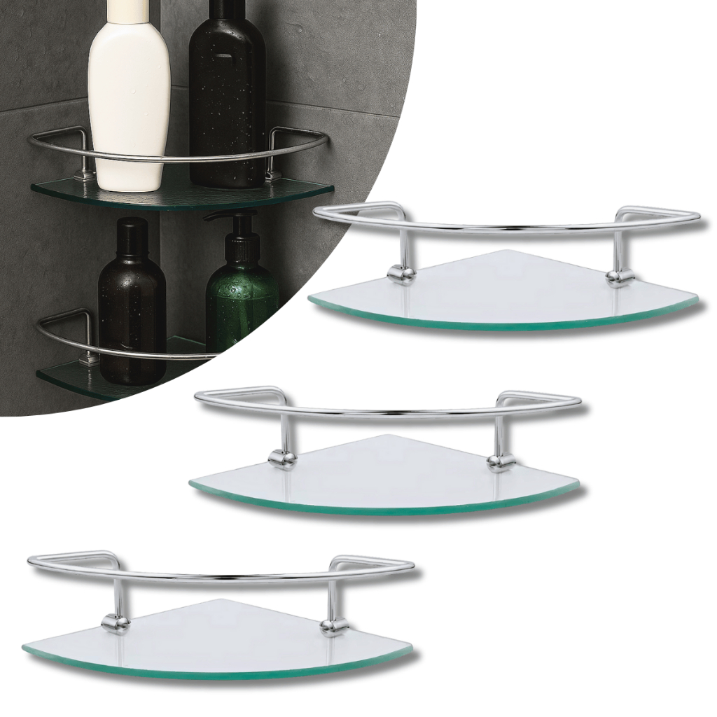 Kit 03 Porta Shampoo Canto Veneza Vidro Fixação Dupla Prateleira para Banheiro e cozinha em Oferta na Shopee