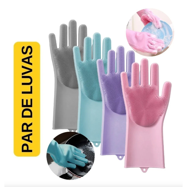 Par De Luvas De Limpeza Silicone Multifuncional Resistente Louça Pets Alimentos