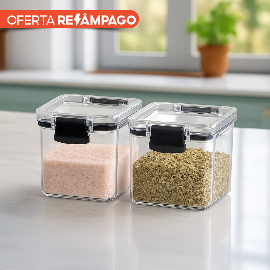Kit 2 Potes Herméticos 260ml com Tampa Tempero Cozinha Empilhável Transparente Organizador Condimento