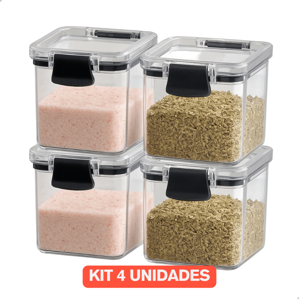 Kit 4 Potes Herméticos 260ml com Tampa Tempero Cozinha Empilhável Transparente Organizador Condimento
