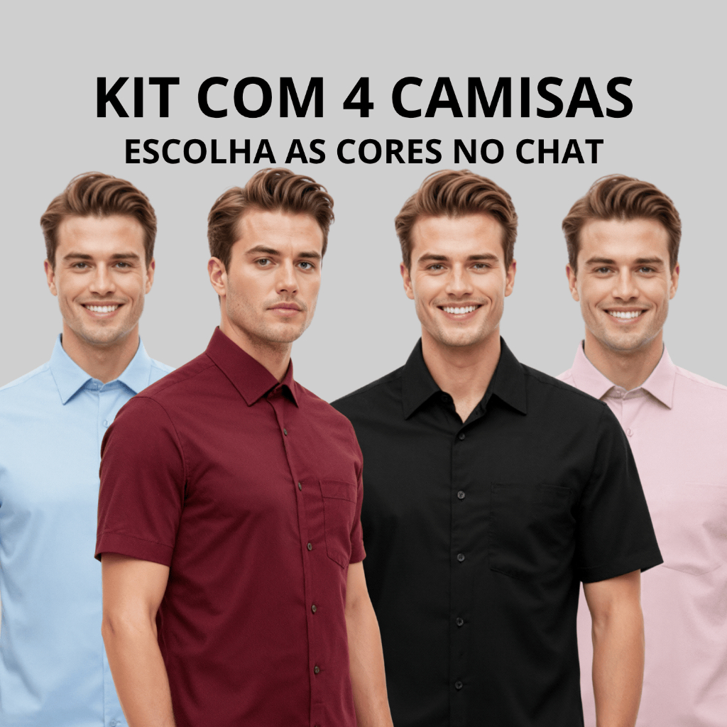 Kit 4 Camisa Social Masculina Manga Curta Camisa Masculina Social Tecido Não Amassa Camiseta Social Com Bolso